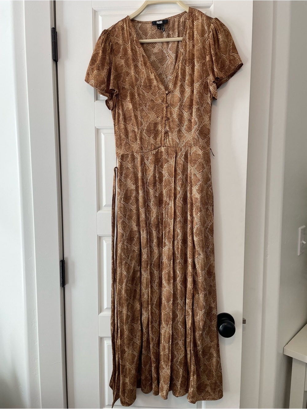 PAIGE Brown Snake-Print Wrap Maxi Dress